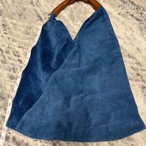 Blue Suede Tote Bag with Brown Handle (NEW-never used)